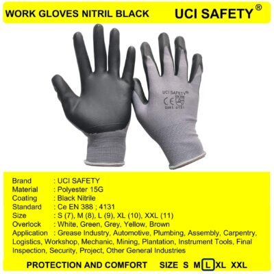Gloves Bengkel Otomotif Coating Abu abu/Black