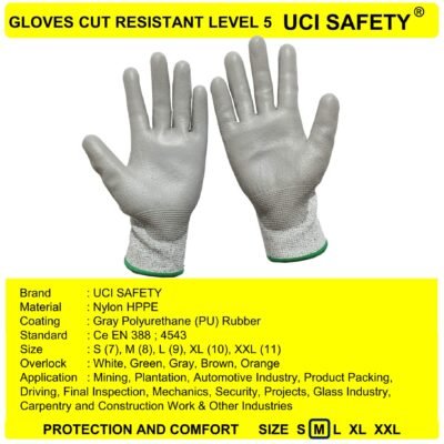 Sarung Tangan Tukang Safety Kerja Kawat Besi Baja Karet Polyurethane Anti Benda Tajam Anti Iris - Gambar 2
