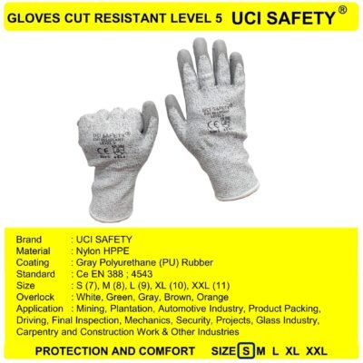 Sarung Tangan Telapak Tangan Karet Polyurethane Proyek Cut Glove Mekanik Motor
