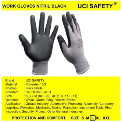 Uci Safety Nylon Engineering Tukang Hitam/Grey - Gambar 5