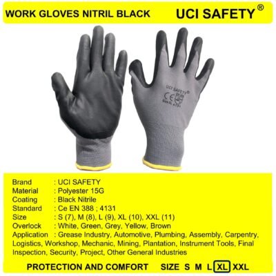 Gloves Kerja Abu abu/Black Anti Licin - Gambar 5