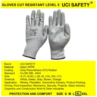 Sarung Tangan Warna Abu Abu Cut Resistant Level 5 Pengaman Kerja
