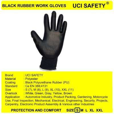 Uci Safety Tukang Hand Gloves Hitam Coating Karet - Gambar 3