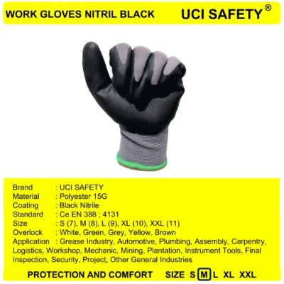Uci Safety Nylon Engineering Tukang Hitam/Grey - Gambar 4