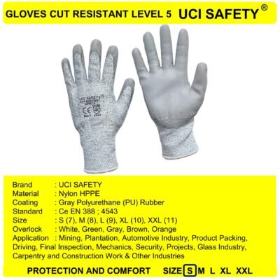 Sarung Tangan Safety Kerja Karet Polyurethane Motor Anti Gores Hand Gloves Uci Safety