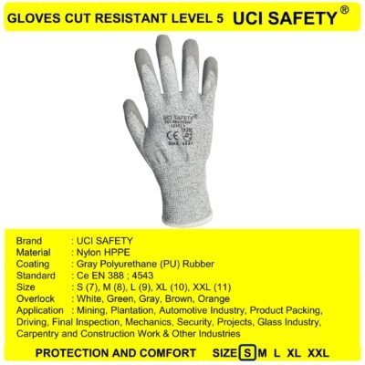 Gloves Kontruksi Perkebunan Cutting Anti Slip Hitam Motor