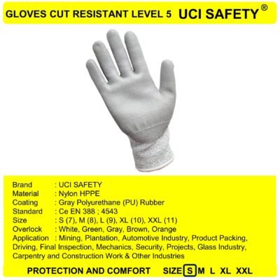 Sarung Tangan Cut Resistant Level 5 Mekanik Uci Safety Anti Sayat Anti Licin Berkebun